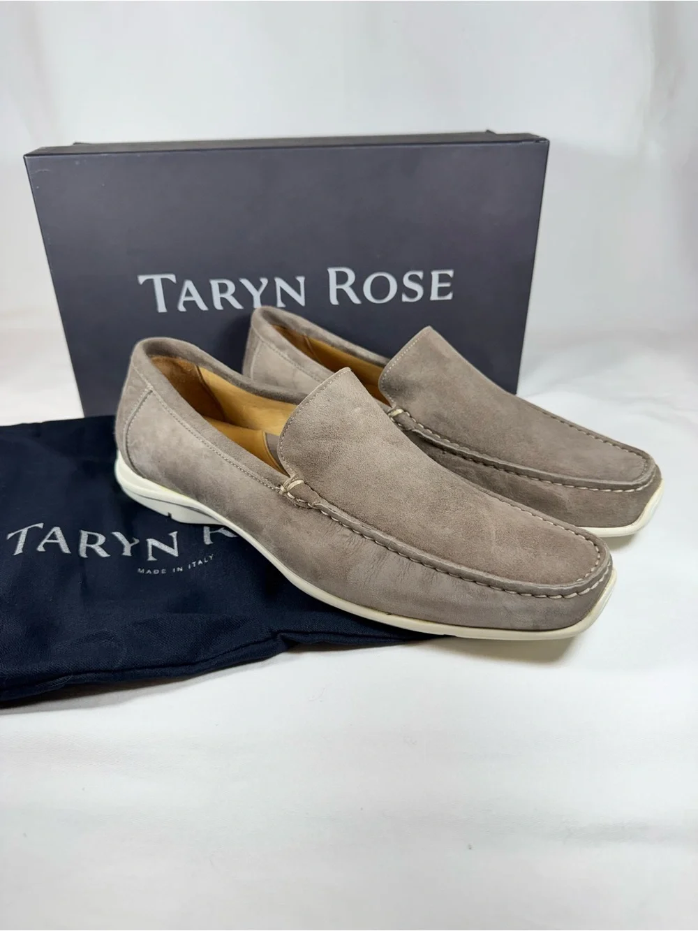 Vintage Taryn Rose Men Taupe Suede Leather Venetian Slip On Loafers EU 41.5 US 9